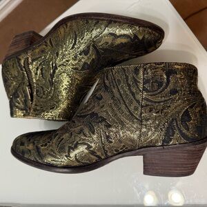 Very Volatile Gold and Black Paisley Ankle Boots